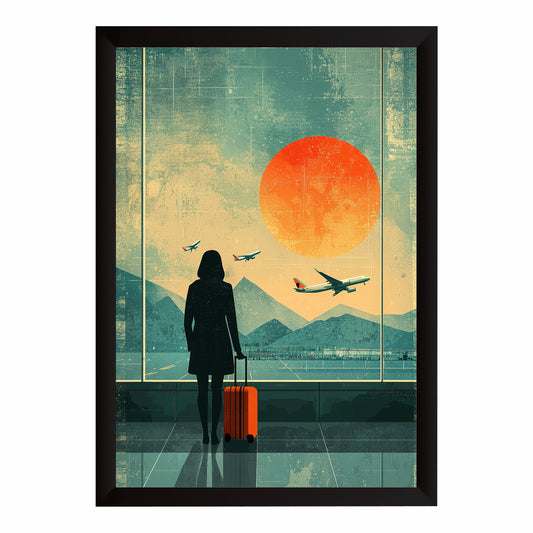 Travel Airport Sunset Wall Art | Vintage Aviation Adventure Poster