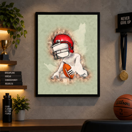 American Football Wall Art – Vintage Football Helmet & Ball Sports Poster, Modern Framed Wall Décor for Boys Room, Bedroom & Sports Room