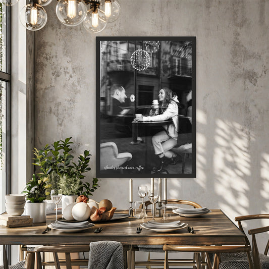 Coffee Date Wall Art | Romantic Café Canvas Print | Black & White Poster