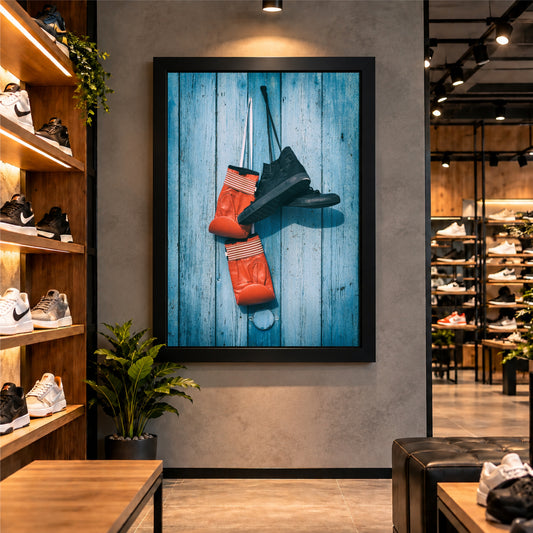 Boxing Gloves & Shoes Wall Art | Sports Training Poster | Framed Boxing Gym Decor | Fitness & Workout Wall Decor