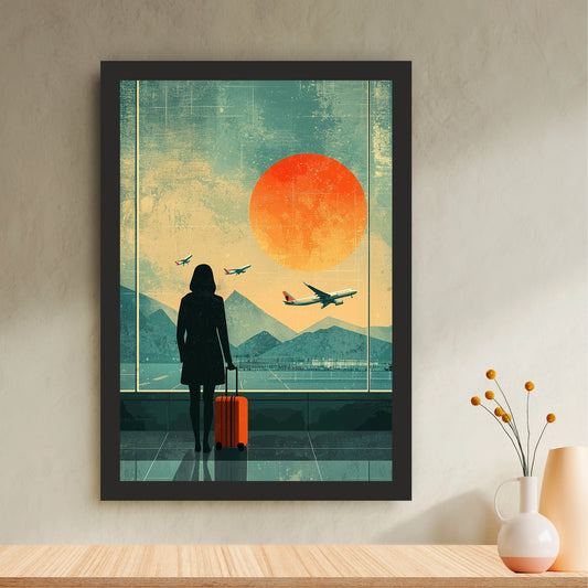 Travel Airport Sunset Wall Art | Vintage Aviation Adventure Poster