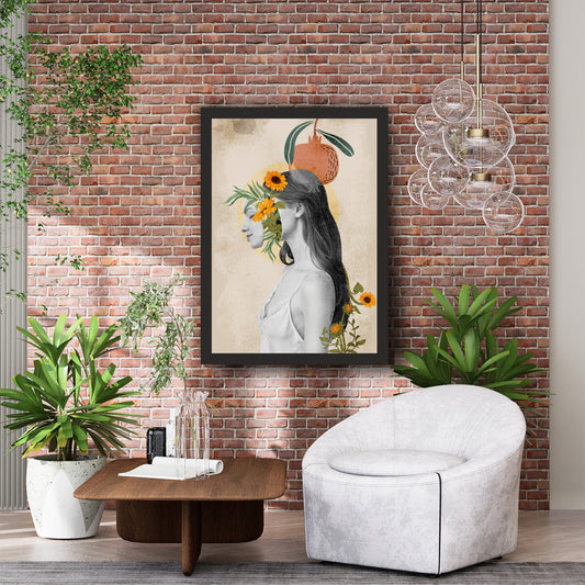 Vintage Botanical Woman Wall Art | Floral Collage Artwork