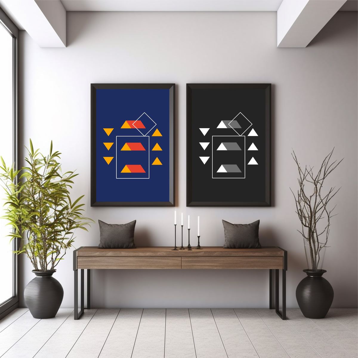 Modern Geometric Abstract Wall Art | Minimalist Black & Navy Decor