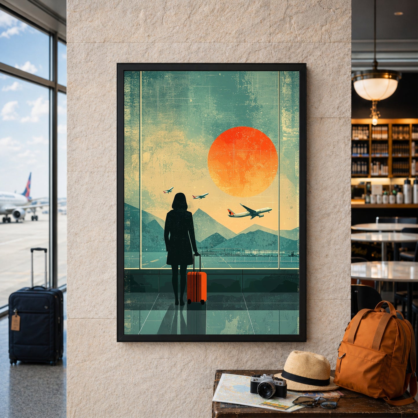 Travel Airport Sunset Wall Art | Vintage Aviation Adventure Poster