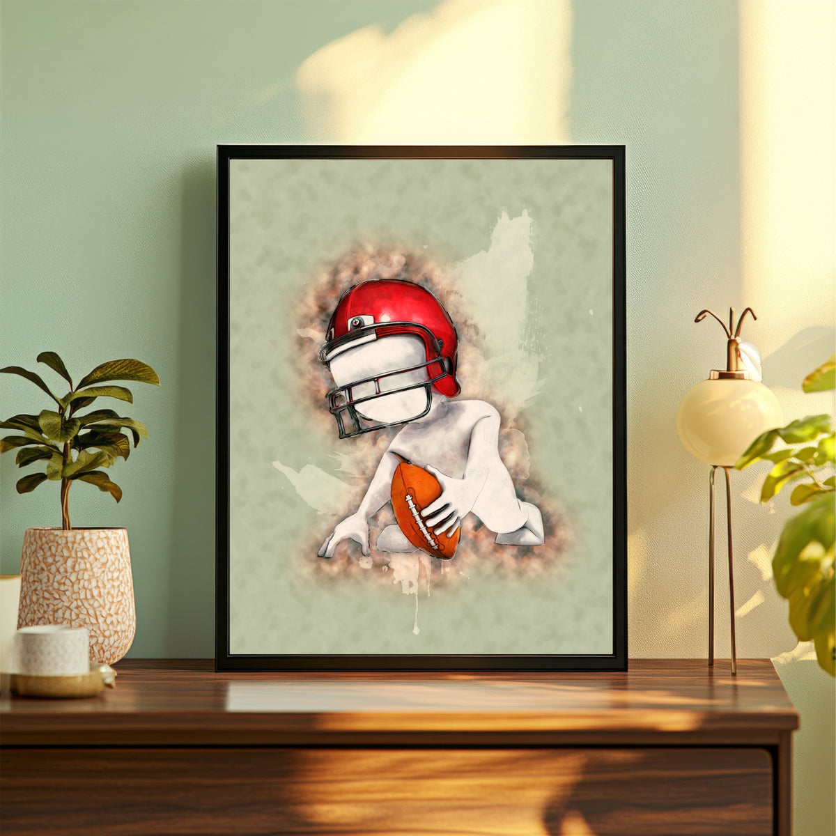 American Football Wall Art – Vintage Football Helmet & Ball Sports Poster, Modern Framed Wall Décor for Boys Room, Bedroom & Sports Room