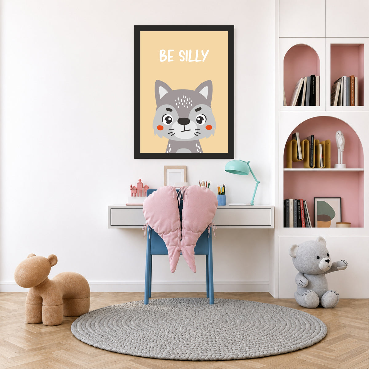 Be Silly Wolf Nursery Wall Art | Cute Animal Kids Room Poster