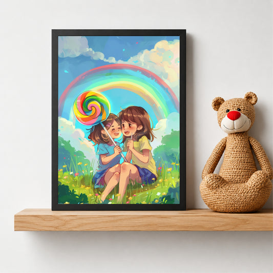 Cute Rainbow Kids Wall Art | Whimsical Cartoon Nursery Print