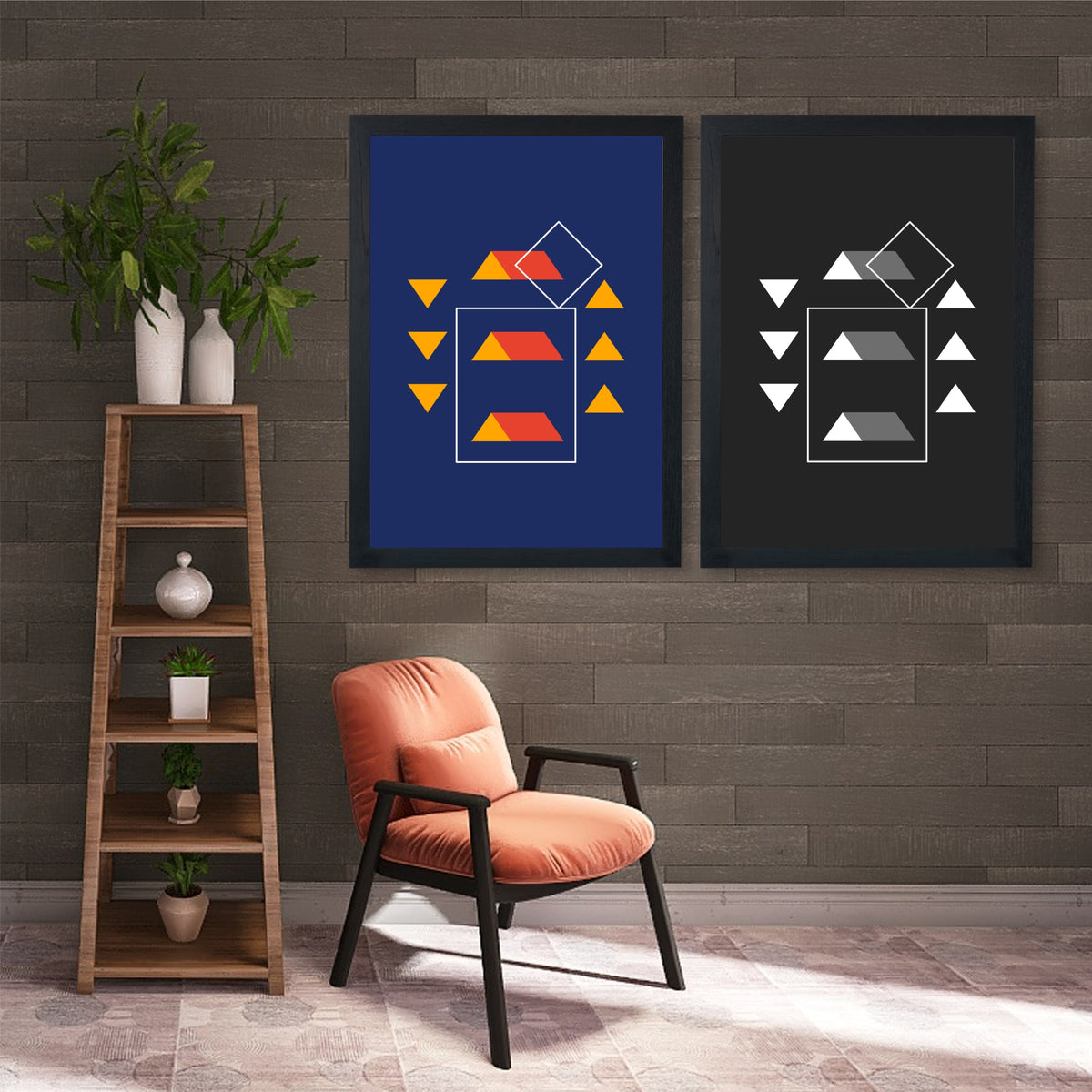 Modern Geometric Abstract Wall Art | Minimalist Black & Navy Decor