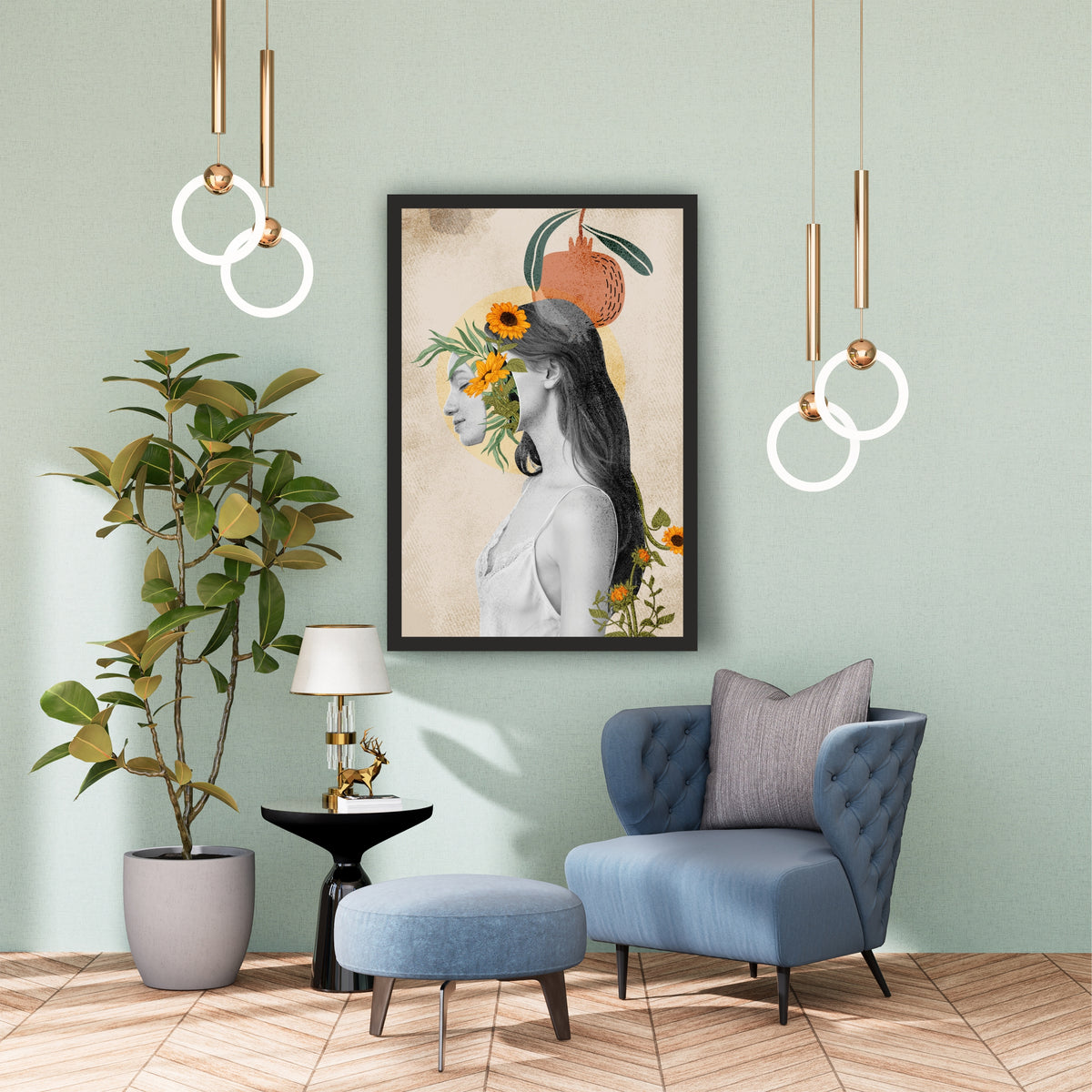 Vintage Botanical Woman Wall Art | Floral Collage Artwork