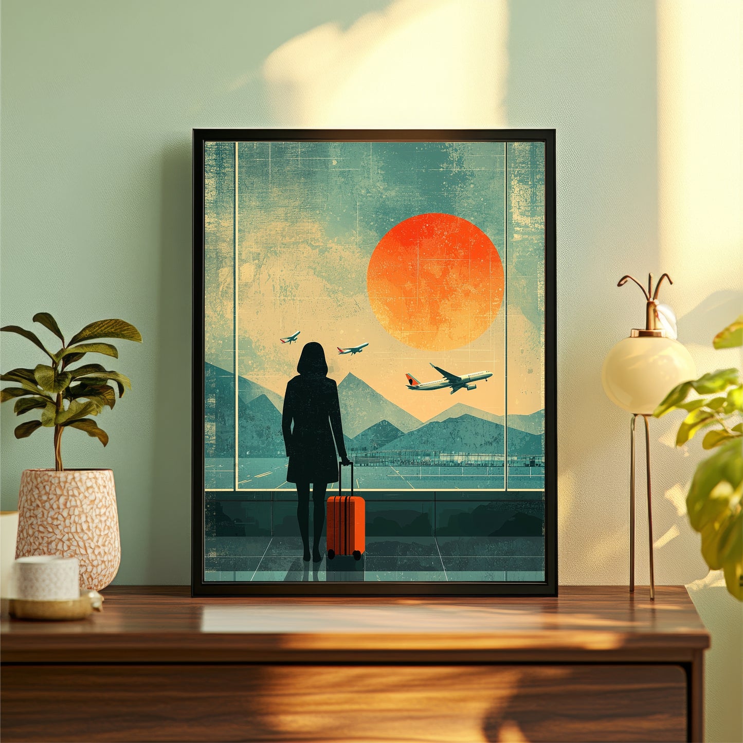 Travel Airport Sunset Wall Art | Vintage Aviation Adventure Poster