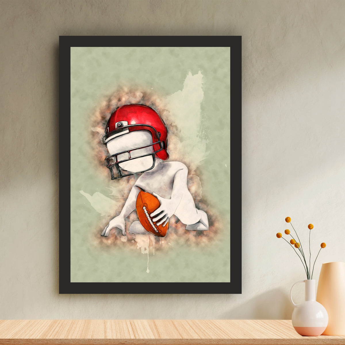 American Football Wall Art – Vintage Football Helmet & Ball Sports Poster, Modern Framed Wall Décor for Boys Room, Bedroom & Sports Room