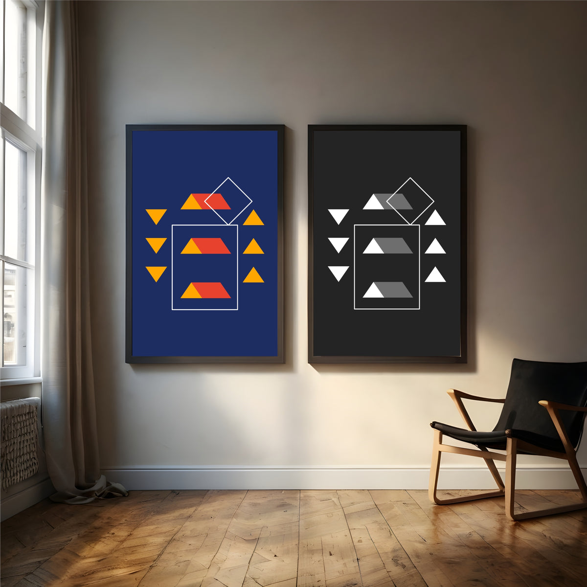 Modern Geometric Abstract Wall Art | Minimalist Black & Navy Decor
