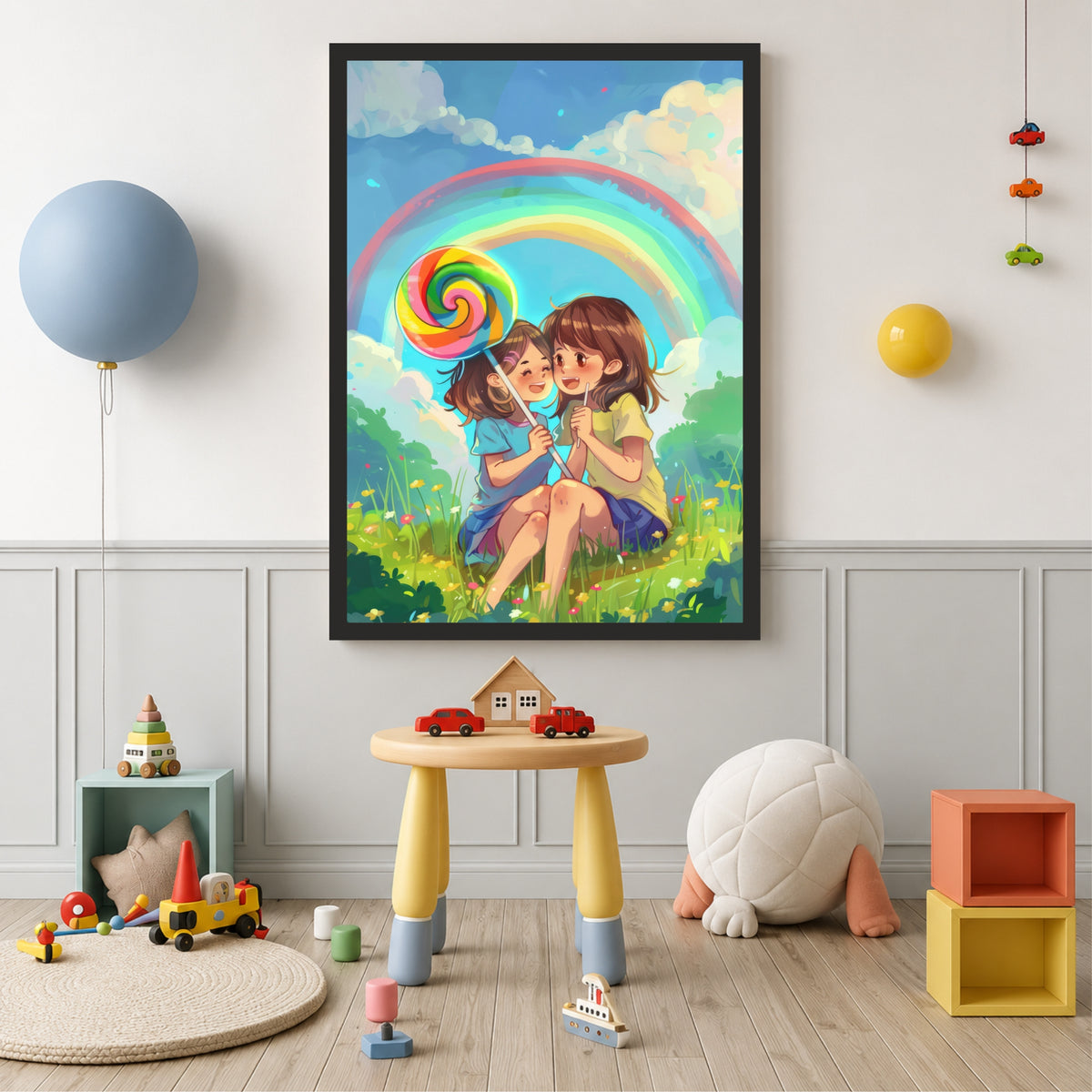Cute Rainbow Kids Wall Art | Whimsical Cartoon Nursery Print