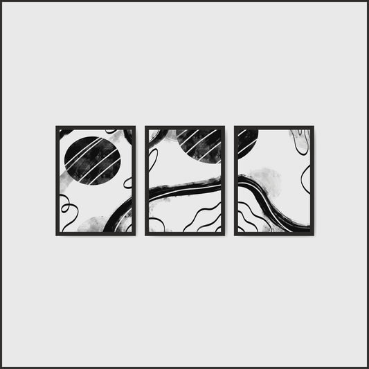 Abstract Flow Wall Frame Set – Modern Black & White Art for Elegant Interiors