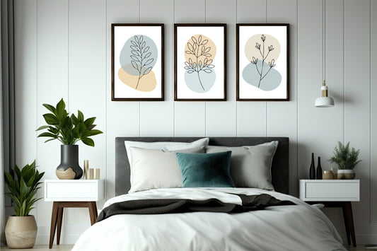 Minimal Botanical Wall Frame Set of 3 – Modern Line Art Leaves for Living Room & Bedroom Decor 🌱