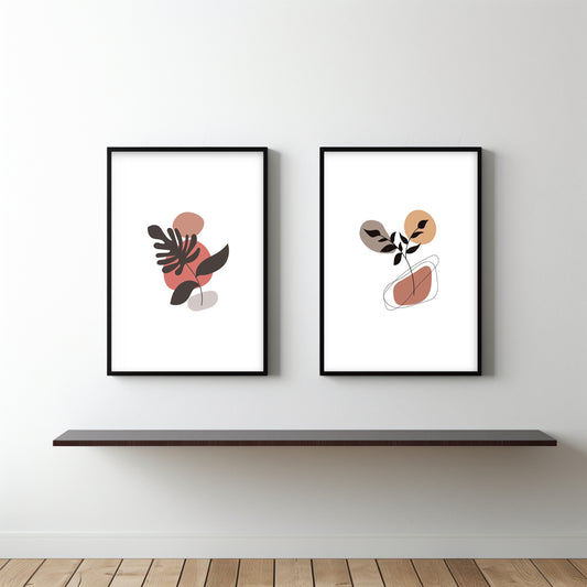 Muted Botanical Abstract Wall Frame Set – Modern Minimal Decor 🌿✨