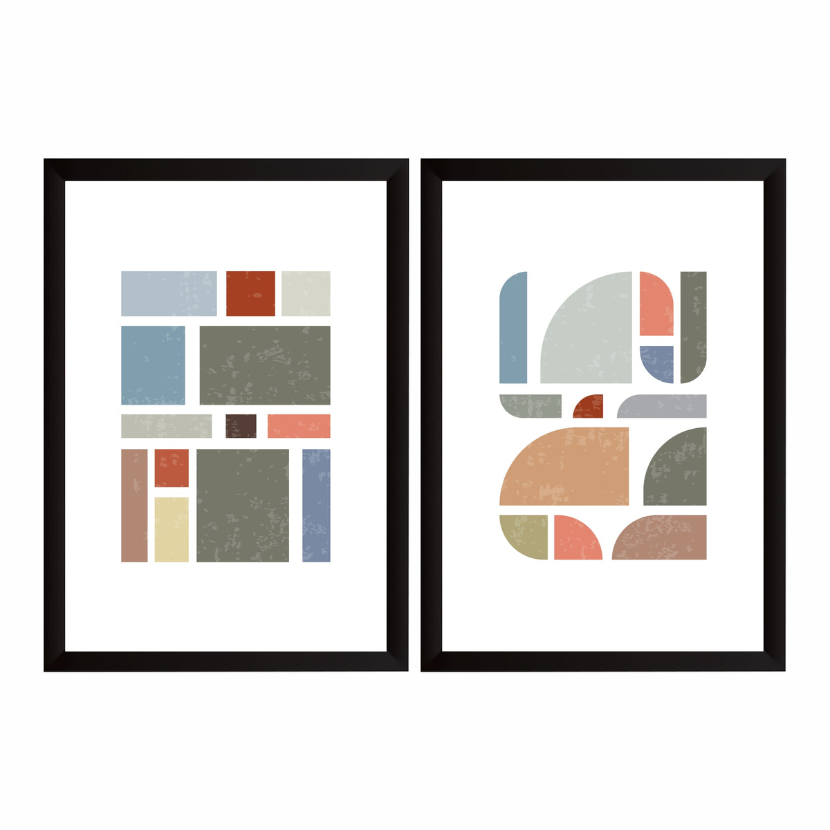 Mid Century Modern Geometric Wall Art Set of 2 | Pink Blue Abstract Prints