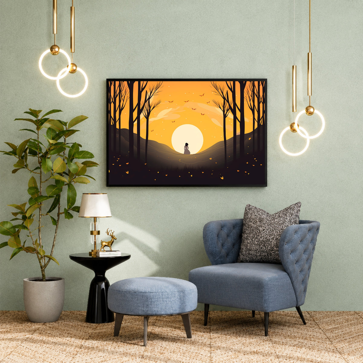 Pregnant Woman Sunset Wall Art | Motherhood Silhouette | Peaceful Nature Artwork