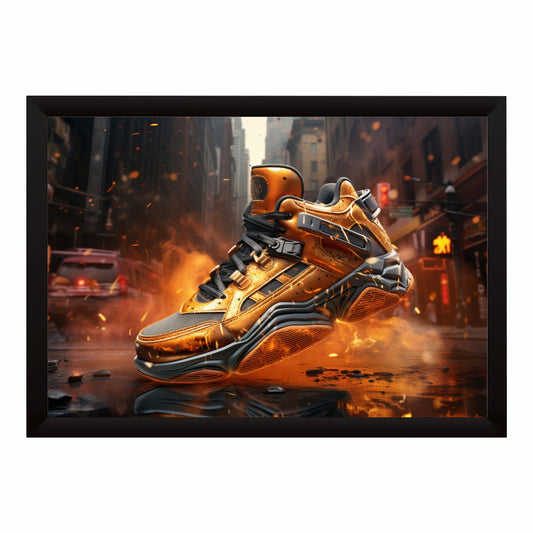 Orange Sneaker Wall Art | Sports Shoe Artwork | Urban Gym Decor