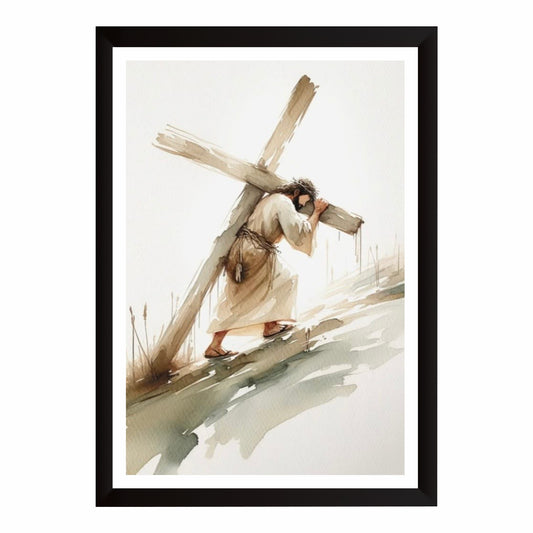 Jesus Carries the Cross Wall Art | Passion of Christ Watercolor Canvas Print | Christian Religious Wall Decor | Inspirational Bible Artwork