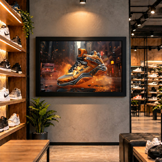 Orange Sneaker Wall Art | Sports Shoe Artwork | Urban Gym Decor