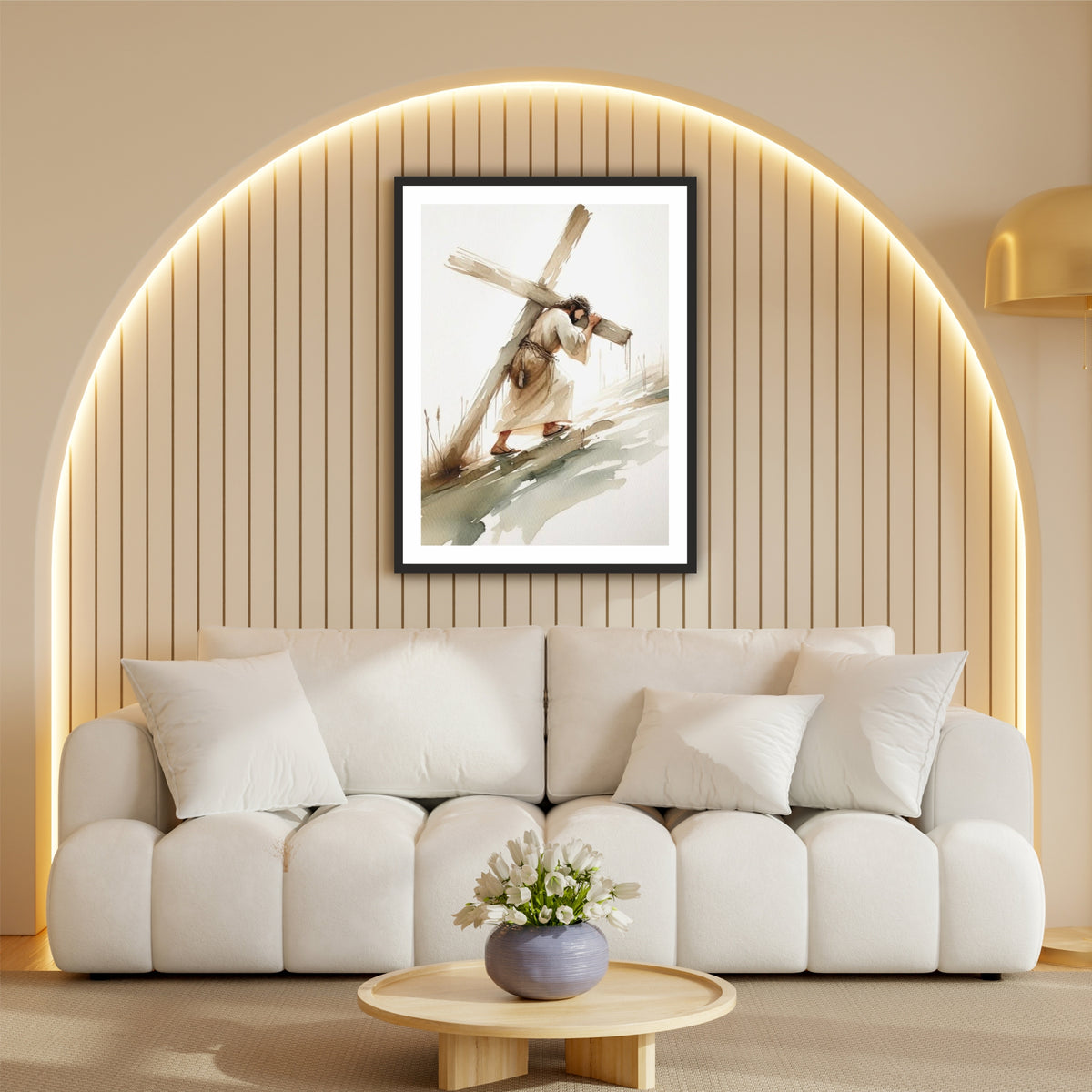 Jesus Carries the Cross Wall Art | Passion of Christ Watercolor Canvas Print | Christian Religious Wall Decor | Inspirational Bible Artwork