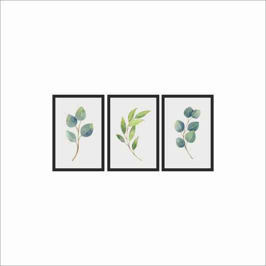 Green Serenity Botanical Wall Frame Set of 3 – Minimal Watercolor Leaf Art for Home & Office Decor 🌱