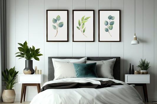 Green Serenity Botanical Wall Frame Set of 3 – Minimal Watercolor Leaf Art for Home & Office Decor 🌱