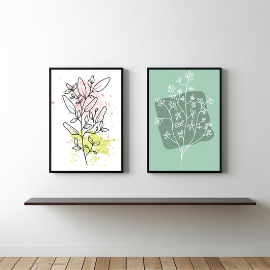 Abstract Botanical Line Art Frame Set of 2 – Modern Minimal Leaf Wall Art for Living Room & Bedroom 🌿