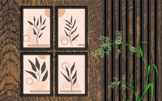 Terracotta Botanical Abstract Wall Frame Set of 4 – Modern Minimal Line Leaf Art in Earthy Peach Tones 🌿