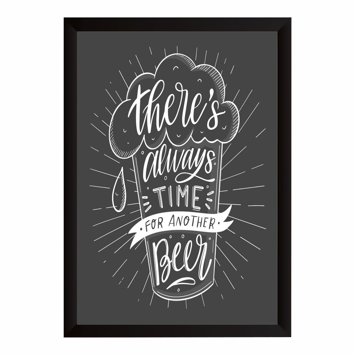 Beer Wall Art | Funny “There’s Always Time for Another Beer” Framed Poster | Pub, Bar & Man Cave Décor