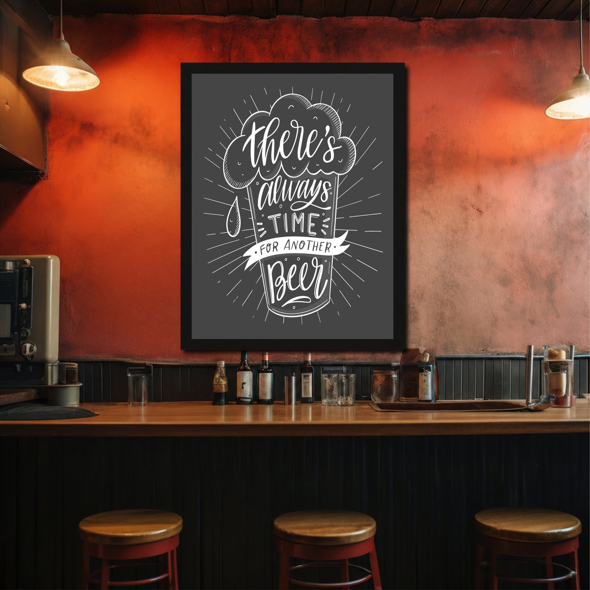 Beer Wall Art | Funny “There’s Always Time for Another Beer” Framed Poster | Pub, Bar & Man Cave Décor