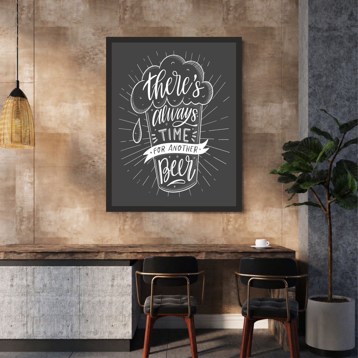 Beer Wall Art | Funny “There’s Always Time for Another Beer” Framed Poster | Pub, Bar & Man Cave Décor