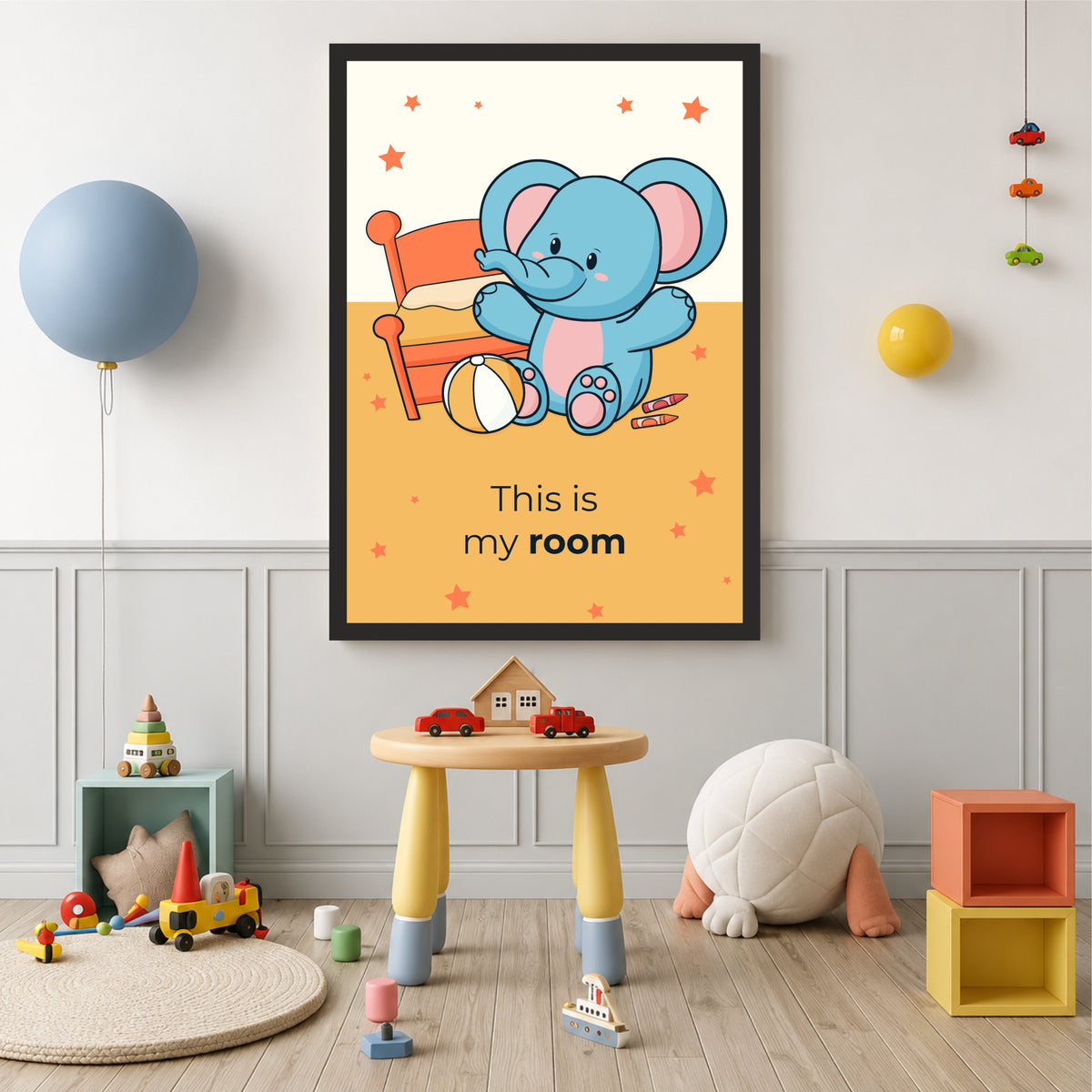 This Is My Room Elephant Wall Art | Cute Nursery Cartoon Print