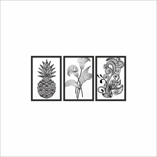 Monochrome Abstract Botanical Wall Frame Set of 3 – Modern Black & White Line Art for Home & Office Decor 🖤