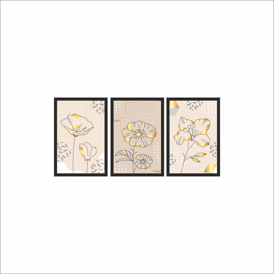 Golden Bloom Abstract Floral Wall Frame Set of 3 – Modern Luxury Line Art for Home & Office Decor 🌸