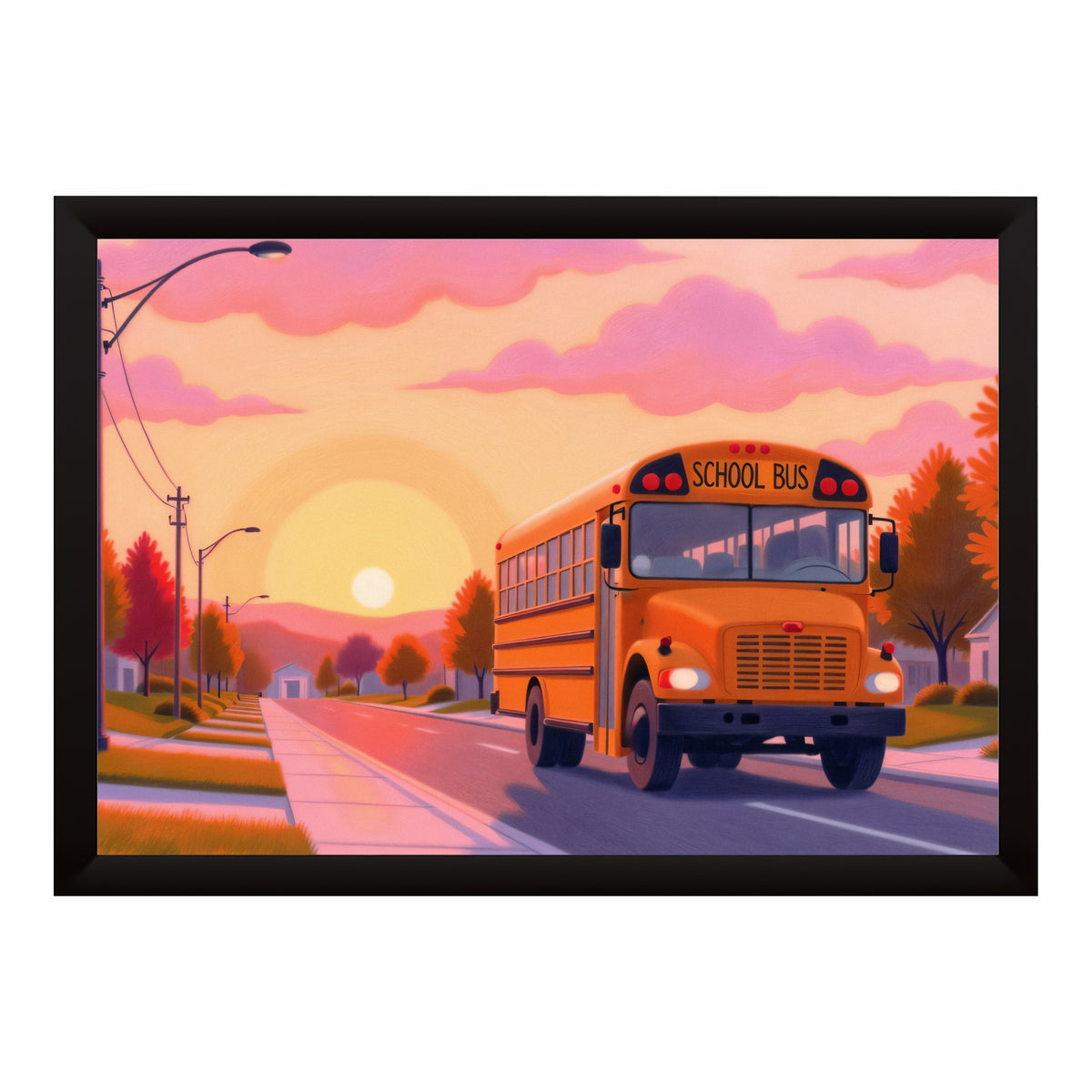 School Bus Sunset Wall Art | Nostalgic Childhood Journey Poster