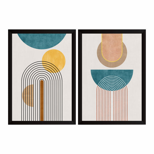 Mid Century Modern Arch Wall Art Set of 2 | Teal Gold Geometric Abstract Prints
