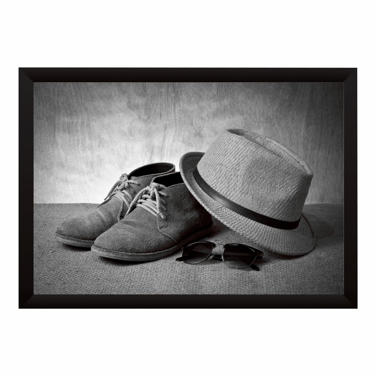 Boots & Hat Wall Art | Vintage Footwear & Fedora Artwork | Black & White Fashion Decor