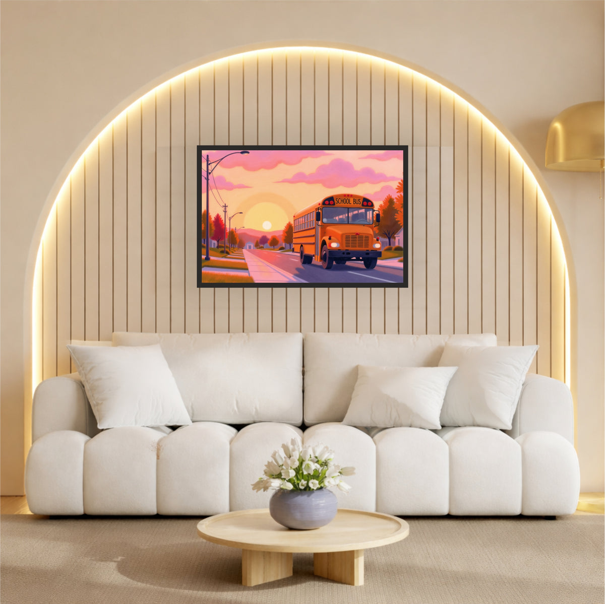 School Bus Sunset Wall Art | Nostalgic Childhood Journey Poster