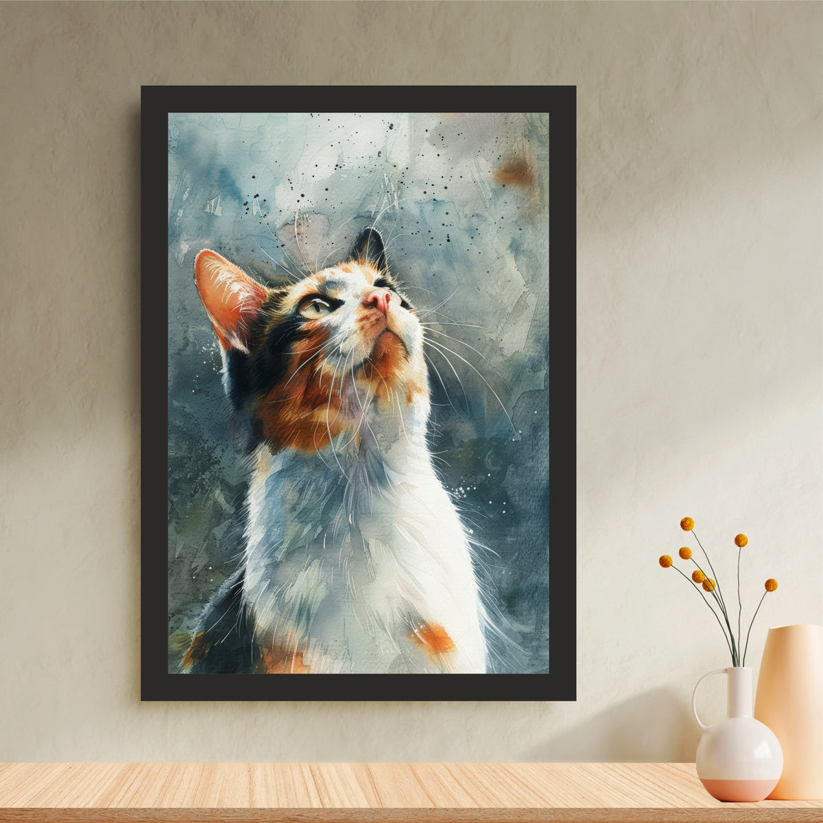 Cat Wall Art | Watercolor Cat Artwork | Framed Cat Portrait | Cute Pet & Animal Wall Decor