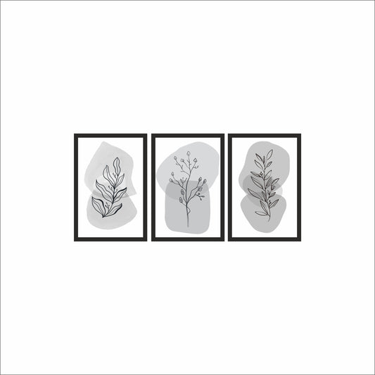 Monochrome Botanical Line Art Wall Frame Set of 3 – Modern Minimal Leaf Design for Home & Office 🌿🖤