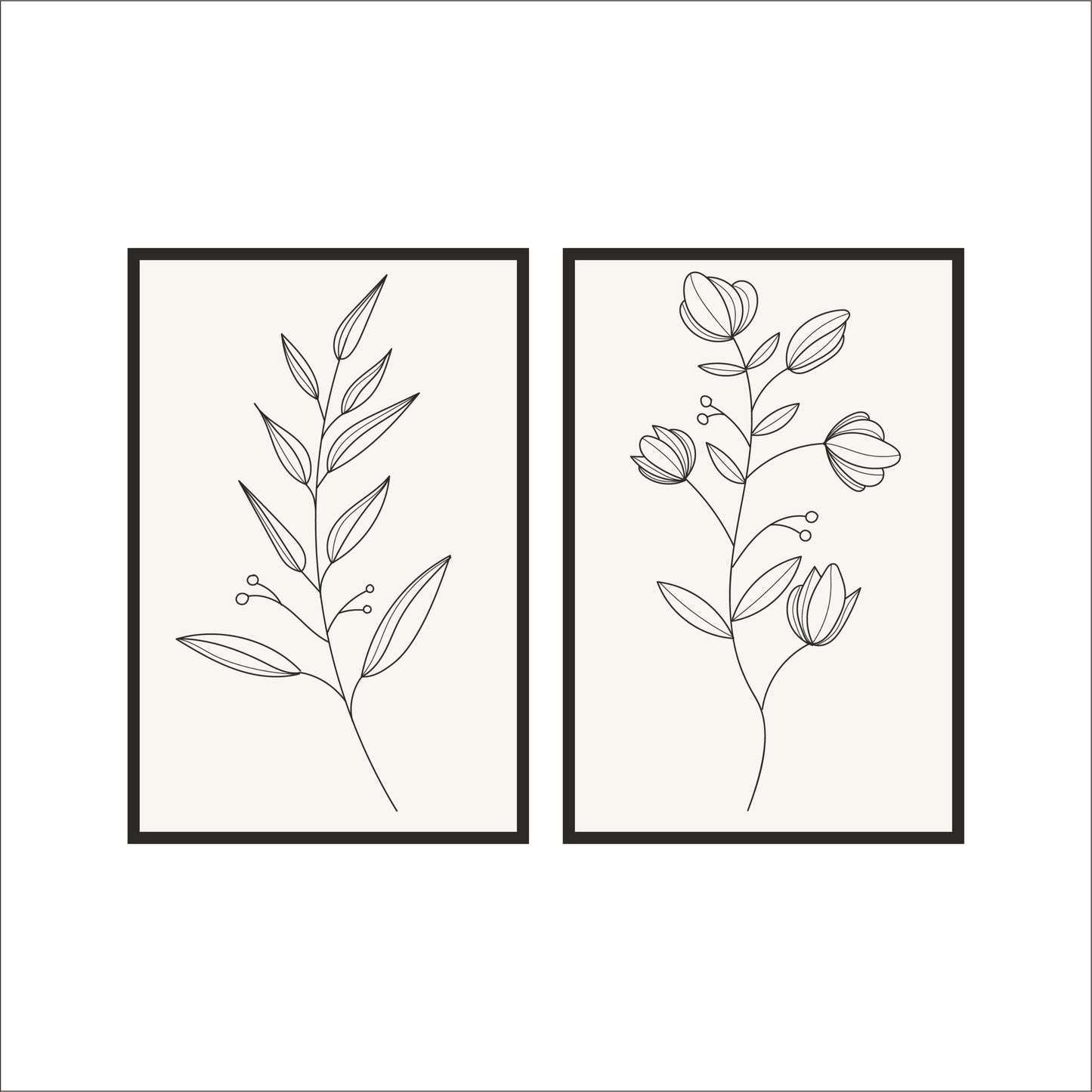 Minimal Botanical Line Art Wall Frame Set of 2 – Modern Black & White Floral Design 🖤🌿