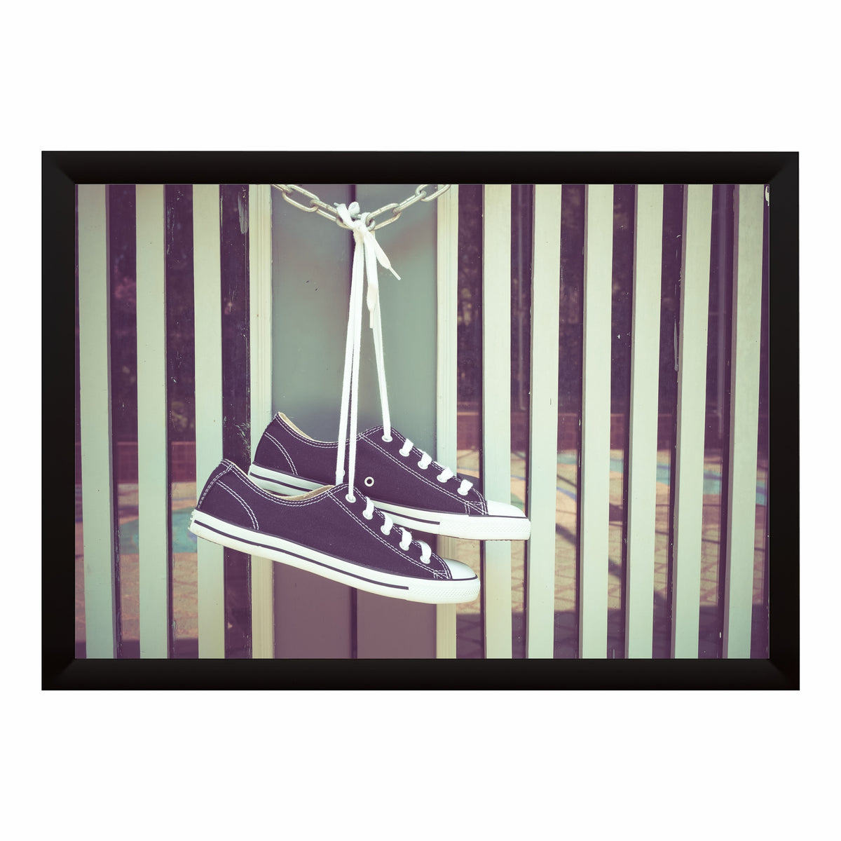 Purple Sneakers Wall Art | Hanging Shoes Artwork | Vintage Footwear Decor