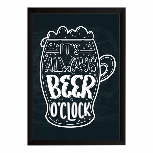 Beer O’Clock Wall Art | Funny Beer Mug Framed Poster | Pub, Bar & Man Cave Décor | Beer Lover Wall Art