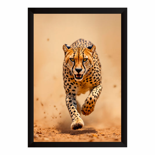 Cheetah Wall Art | Running Cheetah Wildlife Artwork | Framed Big Cat Photography | Safari Animal Wall Decor