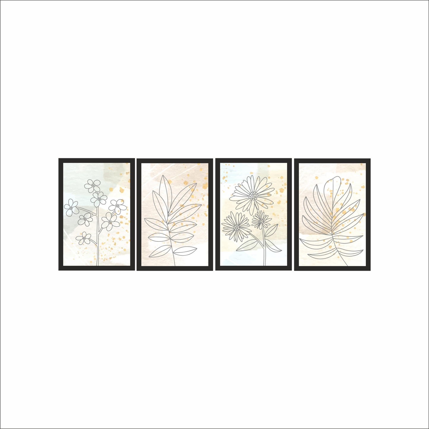 Golden Bloom Botanical Wall Frame Set of 4 🌼✨