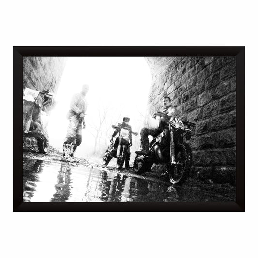 Motocross Riders Wall Art | Black & White Motorcycle Photography | Off-Road Adventure Canvas Print | Industrial Sports Wall Decor