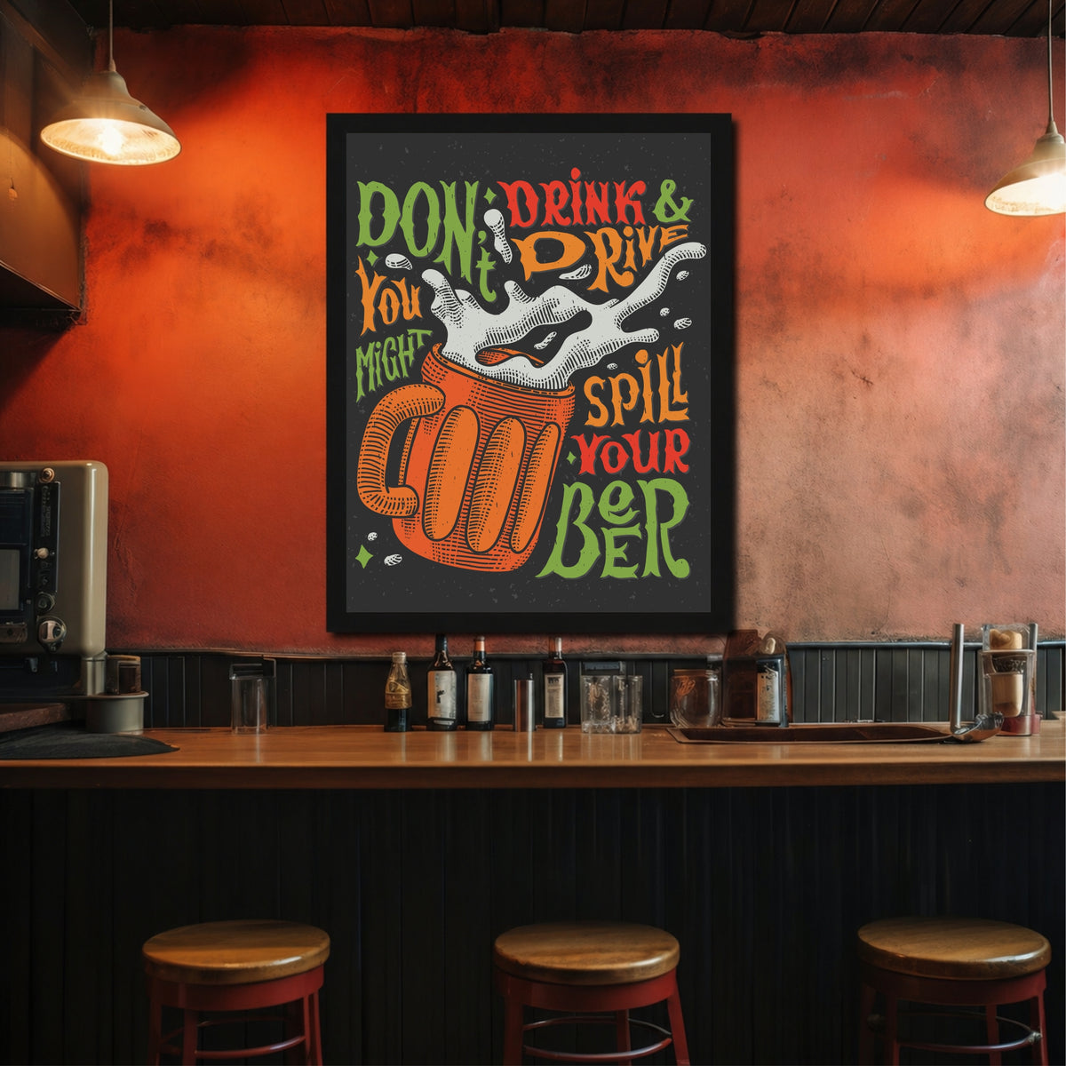 Beer Wall Art | “Don’t Drink & Drive” Funny Framed Poster | Pub, Bar & Man Cave Décor | Beer Lover Wall Art
