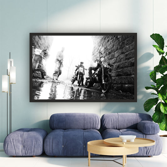 Motocross Riders Wall Art | Black & White Motorcycle Photography | Off-Road Adventure Canvas Print | Industrial Sports Wall Decor